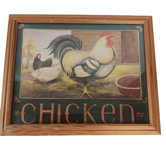 Vintage Chicken and Hen Pictures Framed Prints Farmhouse Country 9" X 11" Two - Picture 4 of 10